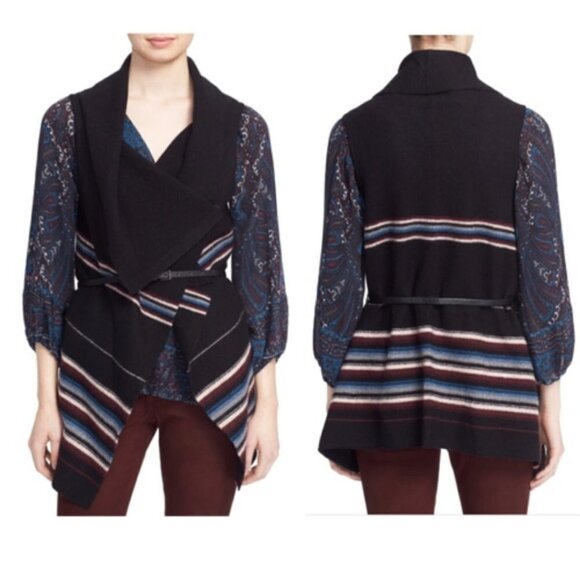 Joie Ligiere wool striped long wrap drape vest - Picture 1 of 7